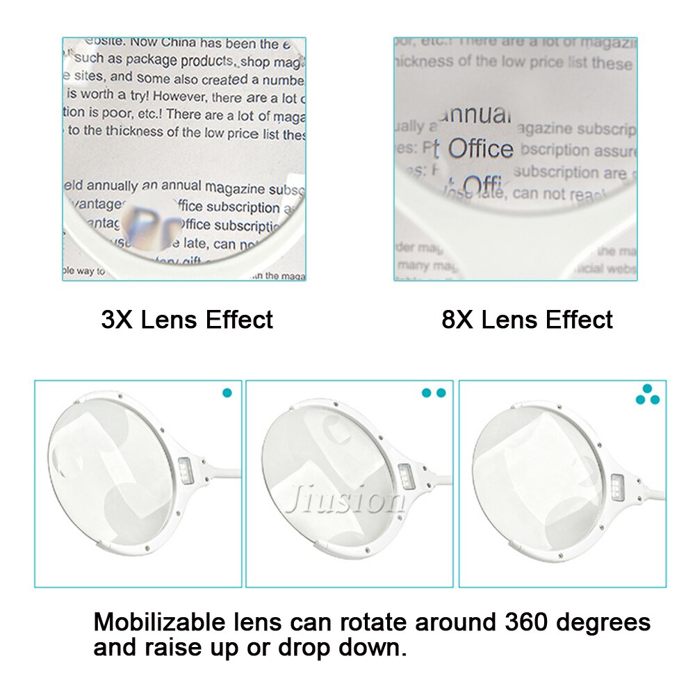 Illuminating Physics Magnifier Desk Clip-on Bright Light LED Handheld Foldable 3X 8X 120LUX Table Lamp Repair Tools Glass Loupe