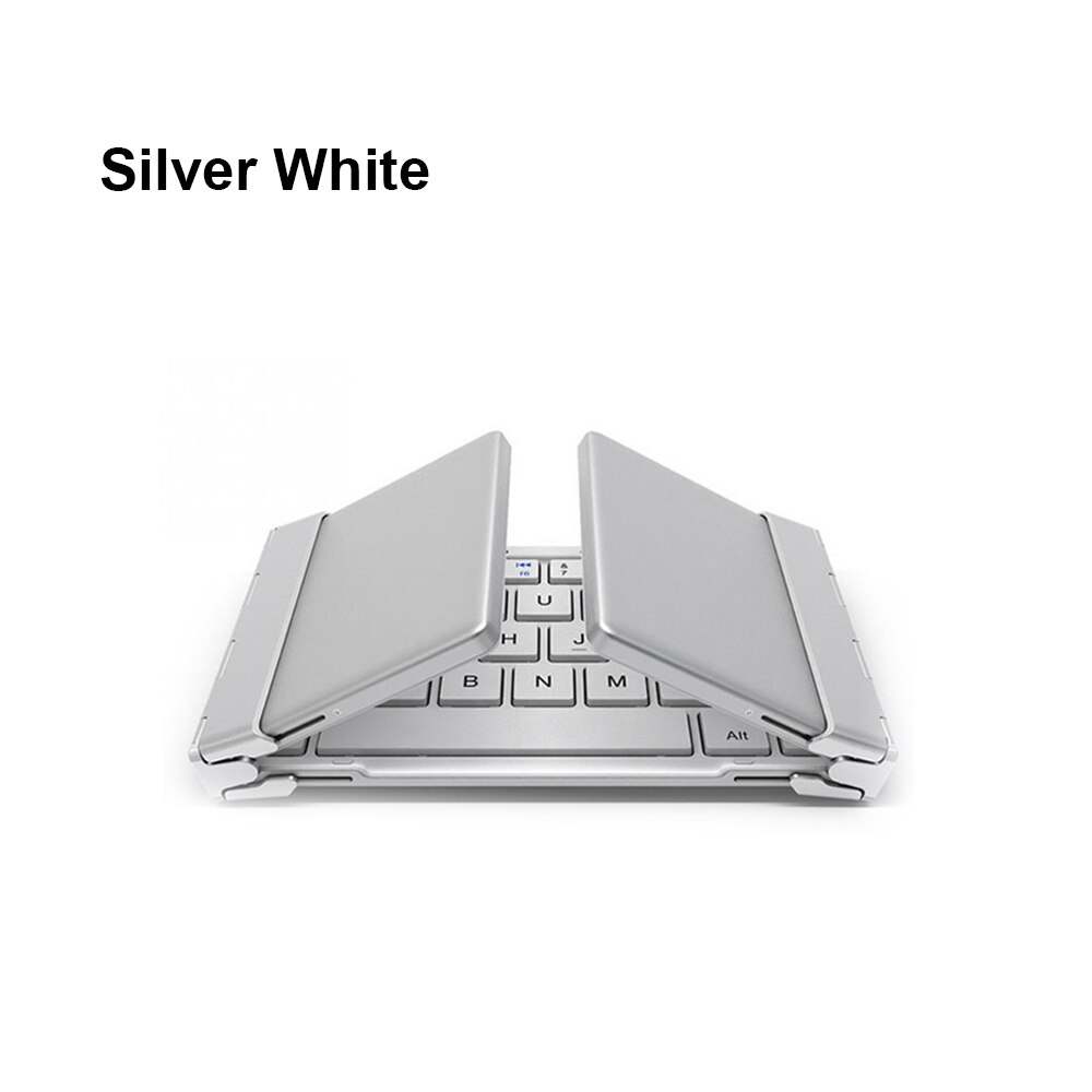 AVATTO Caso di Alluminio Portatile Tastiera Bluetooth Pieghevole, Pieghevole senza fili mini Tastiera Tablet Per IOS/Android/Finestre del telefono: 066 Silver White