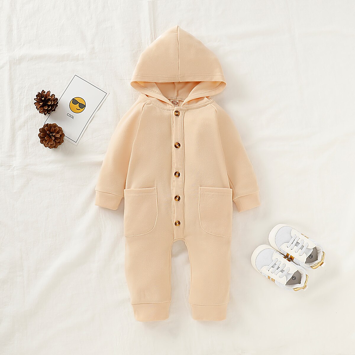 Herfst baby jongen meisje romper met capuchon en zak katoenen kleding winter effen set 0-24m: A / 12m