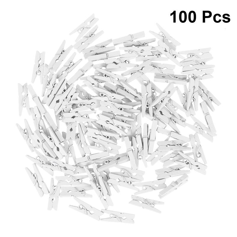 100 Pcs Mini Houten Utility Papier Clips Wasknijper Foto Foto Clips Kabel Clips Foto &#39;S Organizer Clips Voor Opknoping Foto &#39;S: White