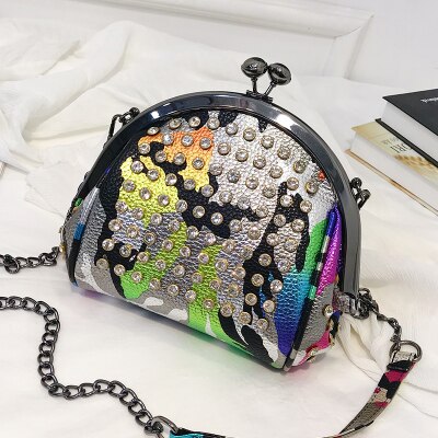 Women Bag PU Leather Diamonds Shoulder Bag Chain Shell Messenger Bag Female Tote Crossbody Bags For Girls BG41 Q4: Silver