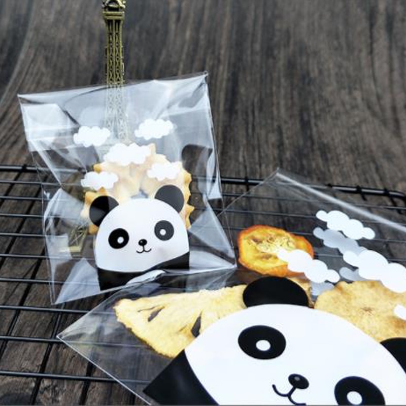 100 stks/partij Panda zelfklevende Plastic Zakken Cookie Snoep Koekjes bakken Verpakking Bruiloft Verjaardag Baby shower Bag