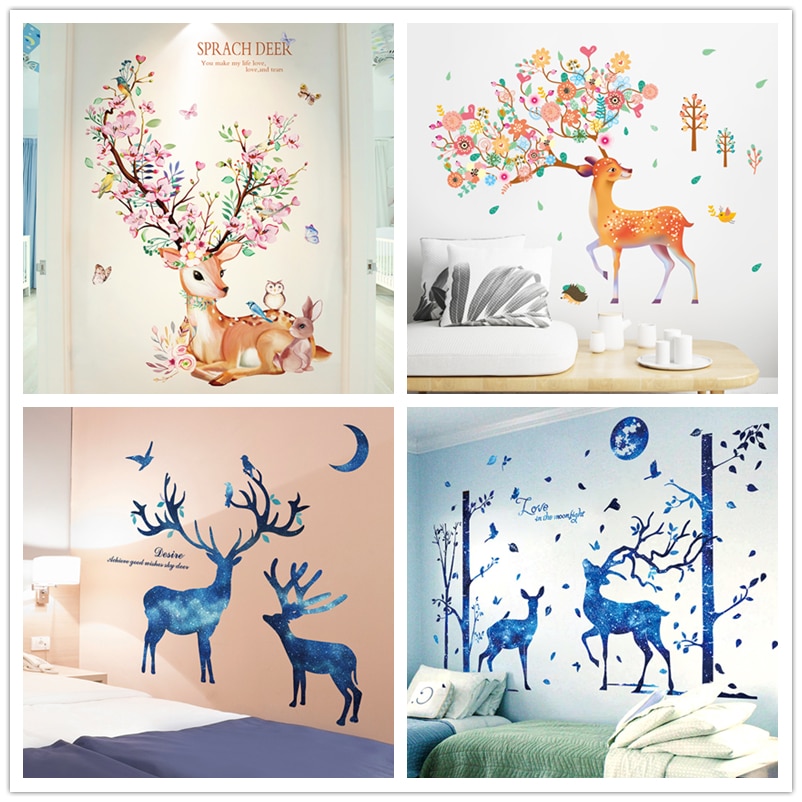 [Shijuekongjian] Cartoon Herten Muurstickers Diy Dier Muurstickers Voor Kinderen Kamers Baby Slaapkamer Nursery Woondecoratie