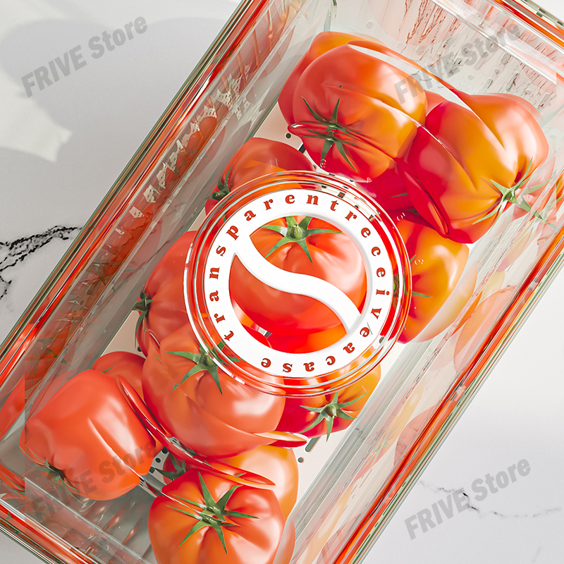 Caja de almacenamiento para refrigerador con mango de gran capacidad, cajas de almacenamiento transparentes apilables con tapas, caja de almacenamiento de frutas y verduras