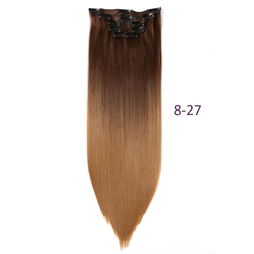 9 väriä 12 klipsiä 22 " pitkät suorat synteettiset hiustenpidennykset klipsit korkean lämpötilan kuidusta musta ruskea hiuslisäke: 8-27