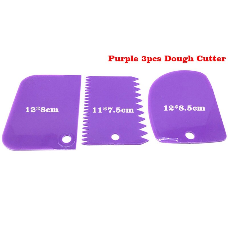 Stainless Steel Pastry Cutter with Measuring Guide Pizza Dough Scraper Baking Pastry Spatulas Bread Slicer Kitchen Accessories: 3pcs purple