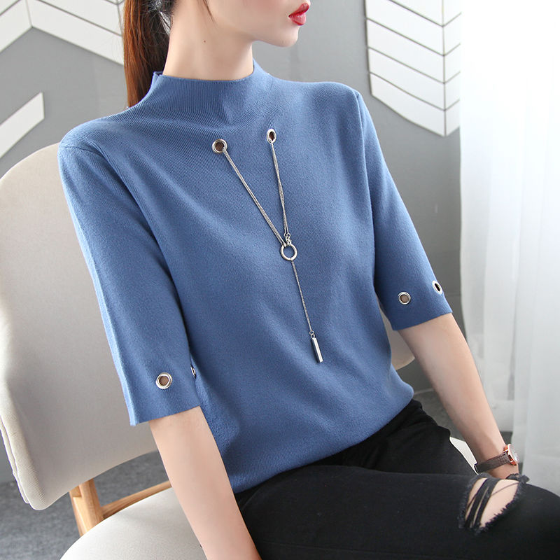 Coltrui met middellange mouwen voor dames, gebreide trui met holle ketting, losse casual dames, herfst, vrouwelijk, patchwork