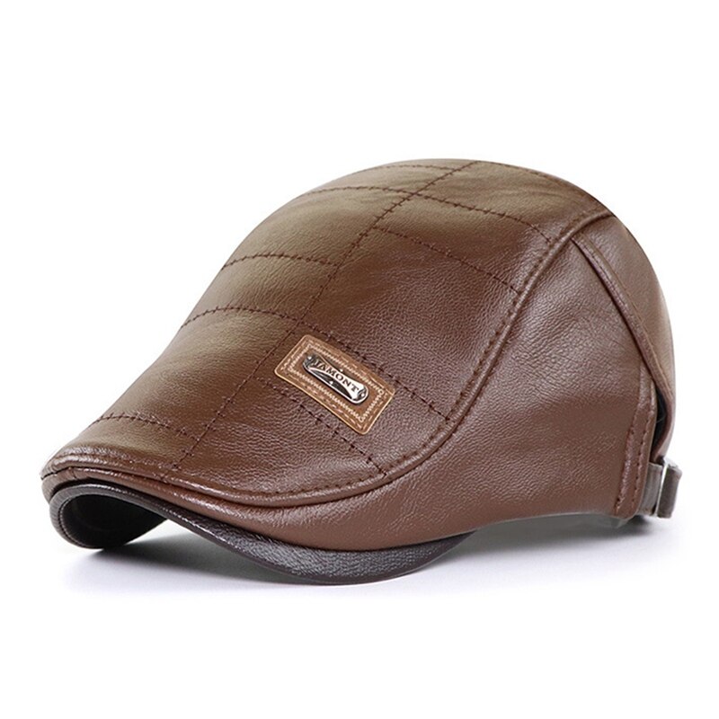 Boina plana de cuero para hombre, gorro cálido, ajustable, Retro, , Otoño e Invierno: CE2