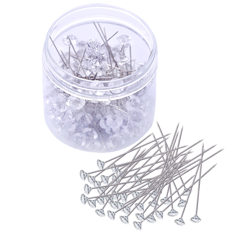 Miusie 100/150Pcs Bloem Pins Corsages Nietstiften Bruidsboeket Pins Crystal Pins Bloemen Boeket Pins Clear