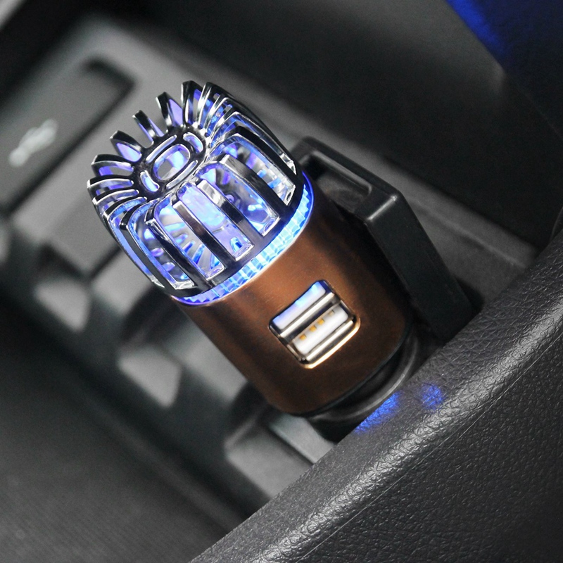 Car Air Purifier Ionizer-12V Plug-In Ionic Anti-Minibial Car Deodorizer with Dual USB Charger-Smoke Smell, Pet and Food Odors, A