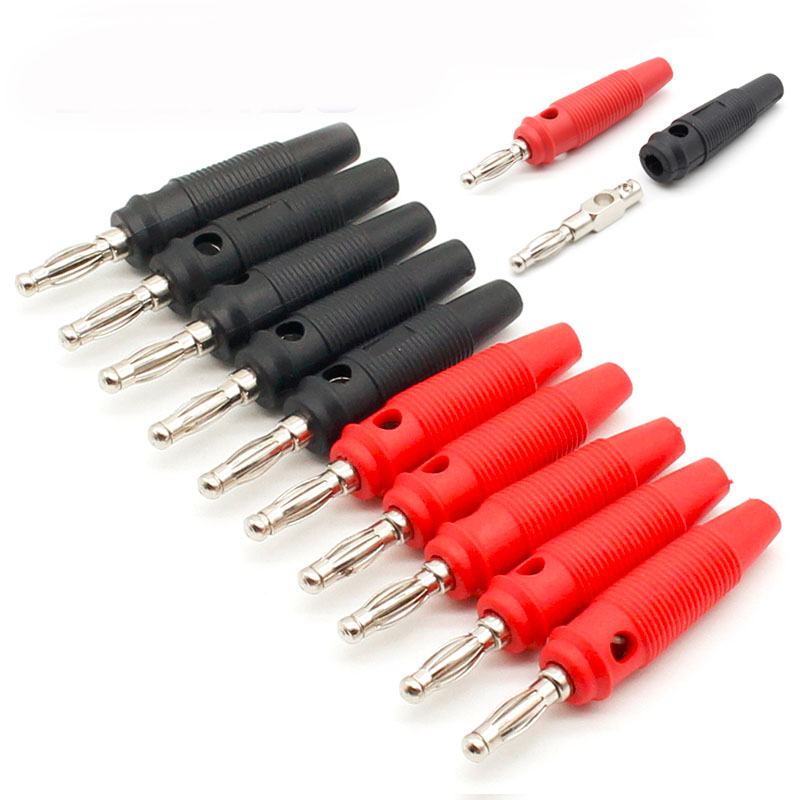 10Pcs/lot Red and Black 4mm Solderless Side Stackable Banana Plug Connector For Musical Speaker Video Audio DIY Connector U27