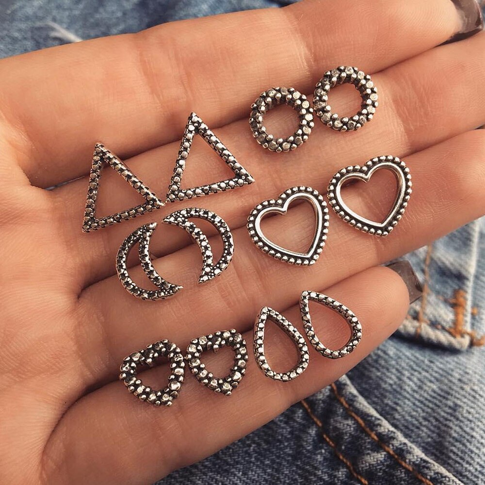 Böhmen Geometrische Kleine Stud Ohrringe Set Für Frauen Shell Blume Stern Hand Charme Ohrringe Mädchen Trendy Schmuck: EA063-09