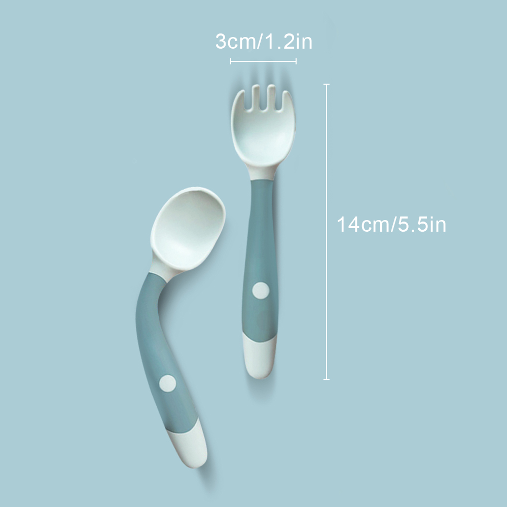 2Pcs Baby Silicone Spoon Toddler Training Bendable Soft Spoons Table Forks Auxiliary Food Utensils Children Tableware Set
