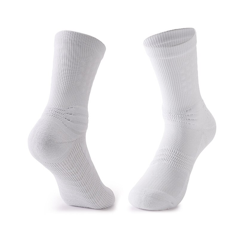 Sort hvid farve mænd sports sokker tykt håndklæde bund basketball sok mandlige fitness træning slid atletisk løbe sokker: Hvid