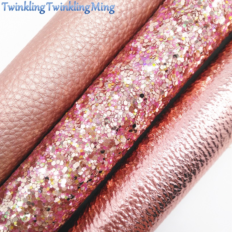 Roségouden glitterstof, litchi imitatieleerstof, synthetisch leer voor strikken  a4 8 " x11 " twinkelende ming  xm147