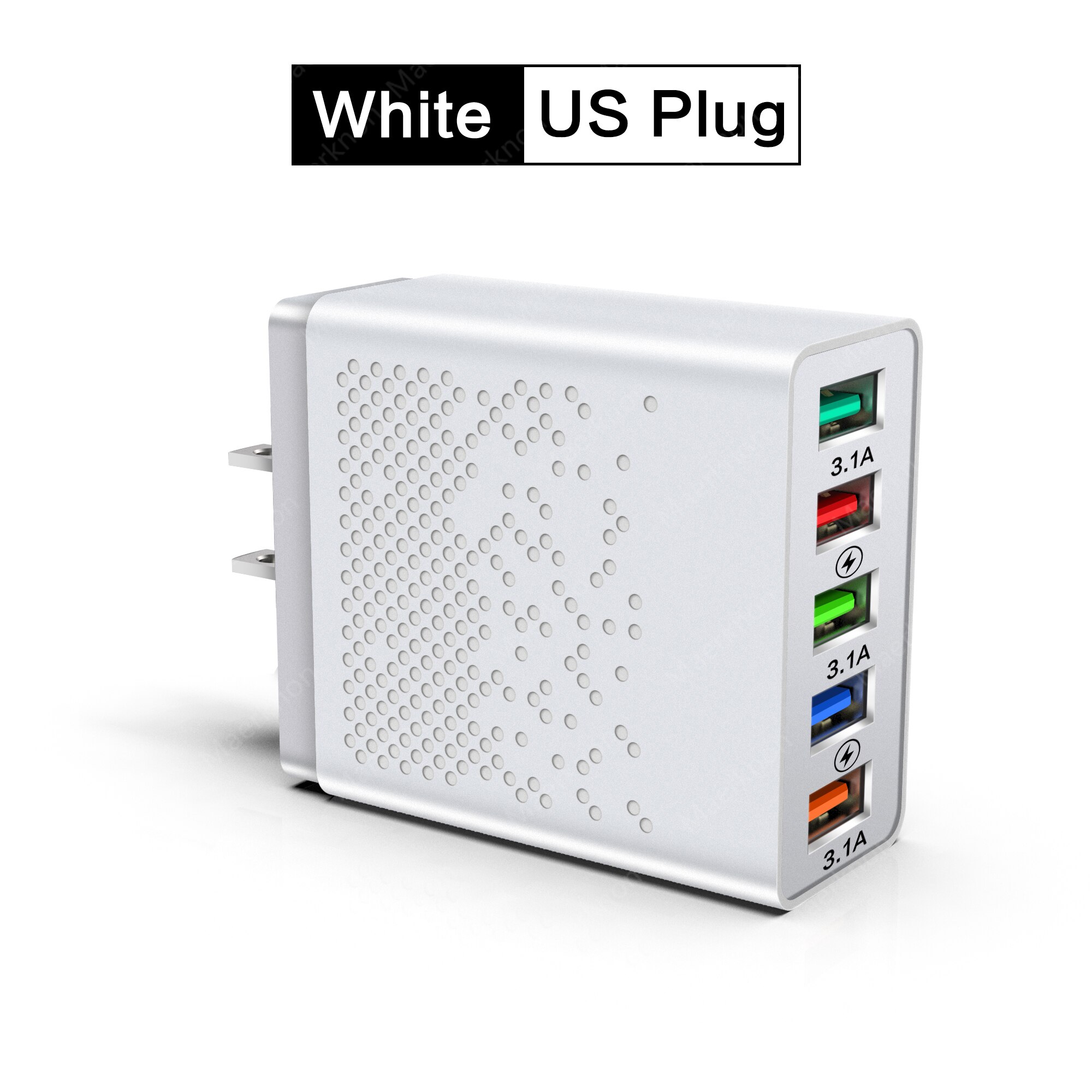 Chargeur USB 48W 5 Ports Charge rapide 3.0 4.0 Adaptateur de prise EU / US pour iPhone Xiaomi Android Chargeur mural Charge rapide Chargeur de téléphone: US White