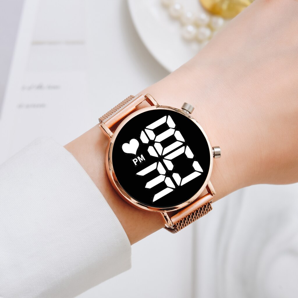 LED Electronic Watches Star Watch For Women Rose Gold Mesh Magnet Digital Wristwatch Gradient Ladies Wrist Watches