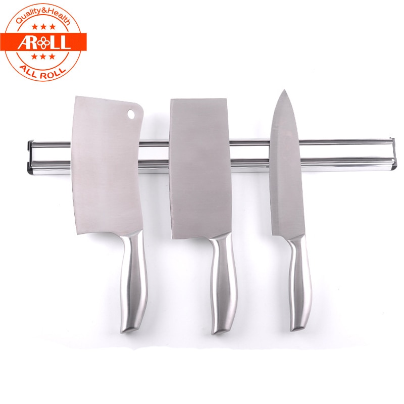 Rustfrit stål magnetisk væg knivholder hvile stativ til knive bar opbevaring blok spar plads magnet køkkenværktøj knivholder