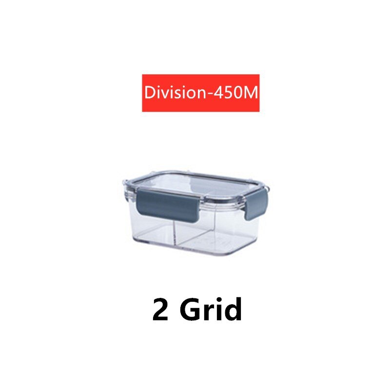 Dividable Lunch Box With Lid Refrigerator Compartment Storage Box Fruit And Vegetable Bento Box Transparent Fresh-keeping Box: 450ML 2 Grid