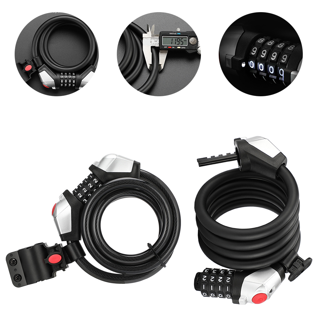 Bike Locks, Cable Lock, Long Coiled Secure Resettable Combo Combination Bike Cable Lock with Mounting Bracket