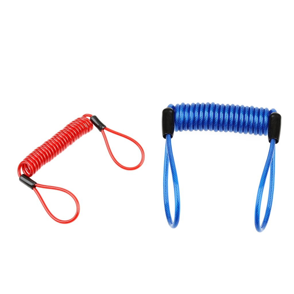 2 Pack Lock Reminder Cables - Disk Lock Security Spring Wire Rope Scooter Motorcycle Accessories - Blue+Red