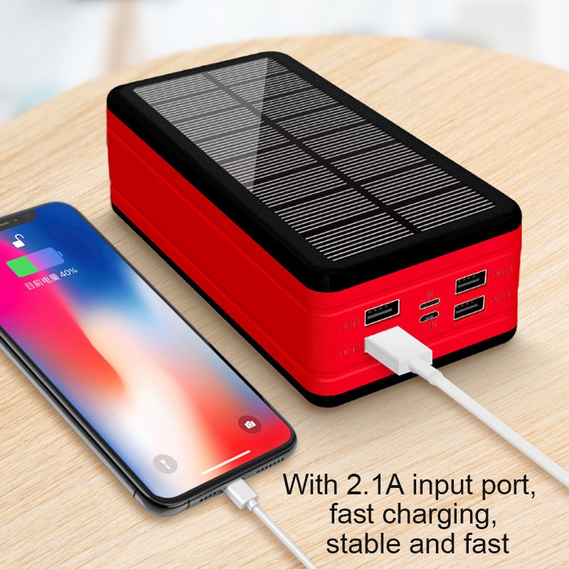 99000mAh Solar Power Bank Portable Charger Large Capacity Outdoor Waterproof 4USB Port Power Bank for Iphone Xiaomi Samsung