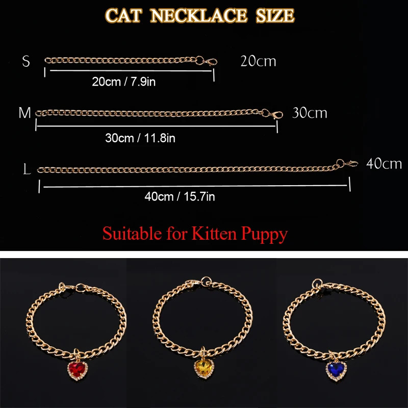 Collier de luxe pour chien et chat, bijoux avec pendentif en forme de cœur et de diamant, chaîne en or, accessoires de Costume d'anniversaire et de mariage pour animaux de compagnie