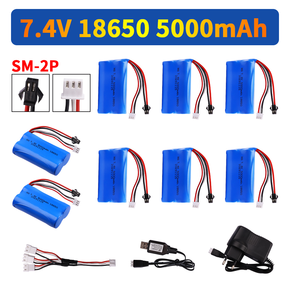 18650 Batterij 7.4V 5000mAh Lipo Batterij SM Plug voor WPL MN99S D90 U12A S033g Q1 H101 H103 Rc boten Auto Tanks Onderdelen