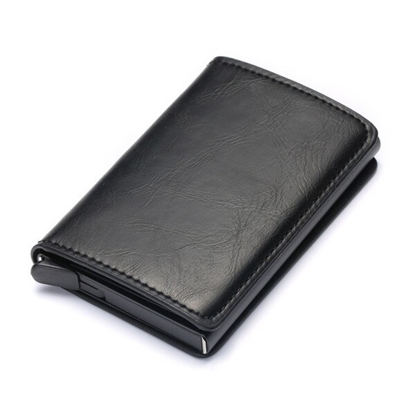 BISI GORO RFID Blocking Card Wallet Men Women Credit Card Holder Carbon Card Holder Aluminum Slim Short Card ID Holder: X-12A Black