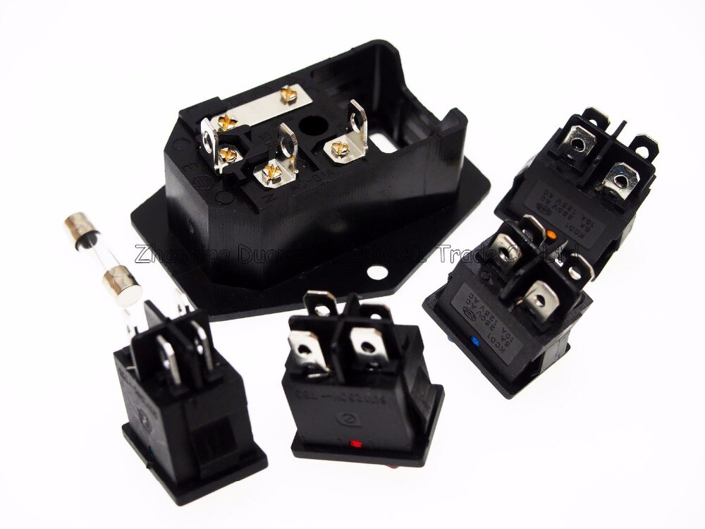 Sample,3 in 1 Rocker switch with light choose,AC-01A fuse power socket/Plug 4 Pin 15A 250V with Fuse Block + 10A Fuse