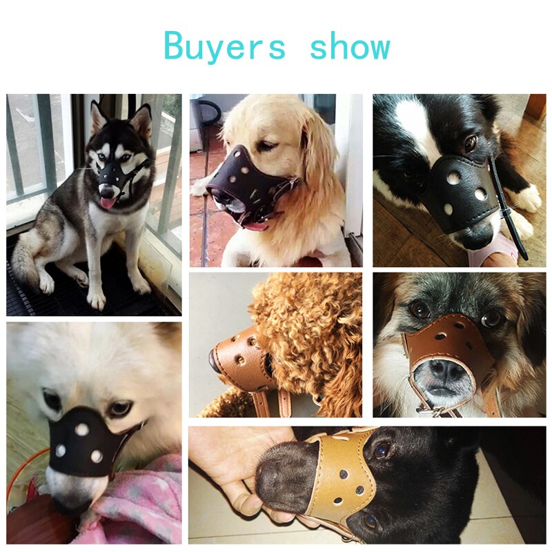 Dog Muzzle PU Leather Breathable Adjustable For Small big Dogs Muzzles Anti-Bite Safety and dog accessories