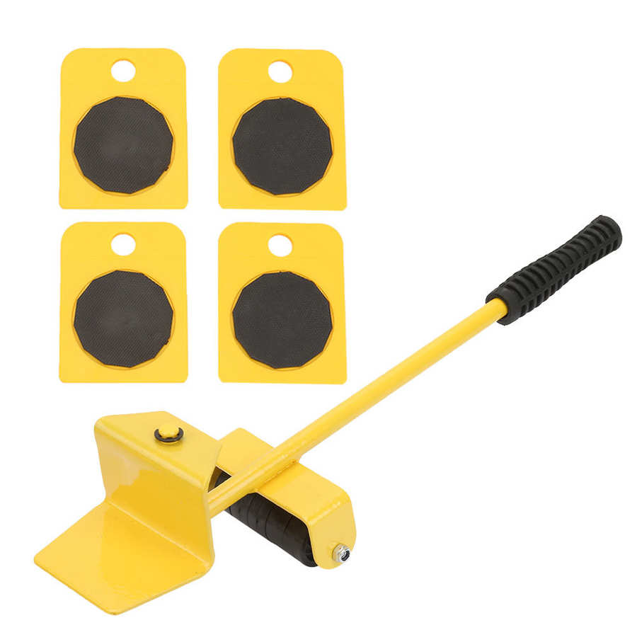 Juego de Herramientas para Mover muebles elevador de Transporte de muebles, herramientas para Mover cosas pesadas, rodillo para Mover 4 ruedas + 1 Barra de rueda, conjunto de herramientas de mano: YELLOW