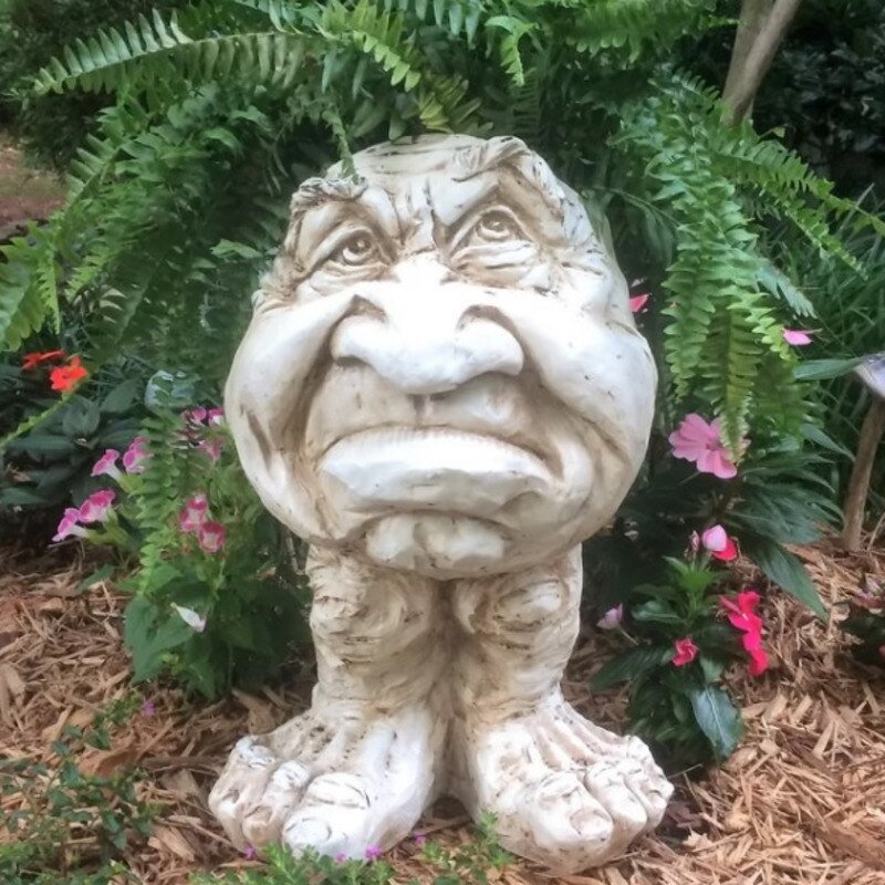 Muggly&#39;s The Face Statue Planter Funny Muggle Face Sculpture Funny Expression Outdoor Flower Pot Garden Decoration: Angry Marguerite