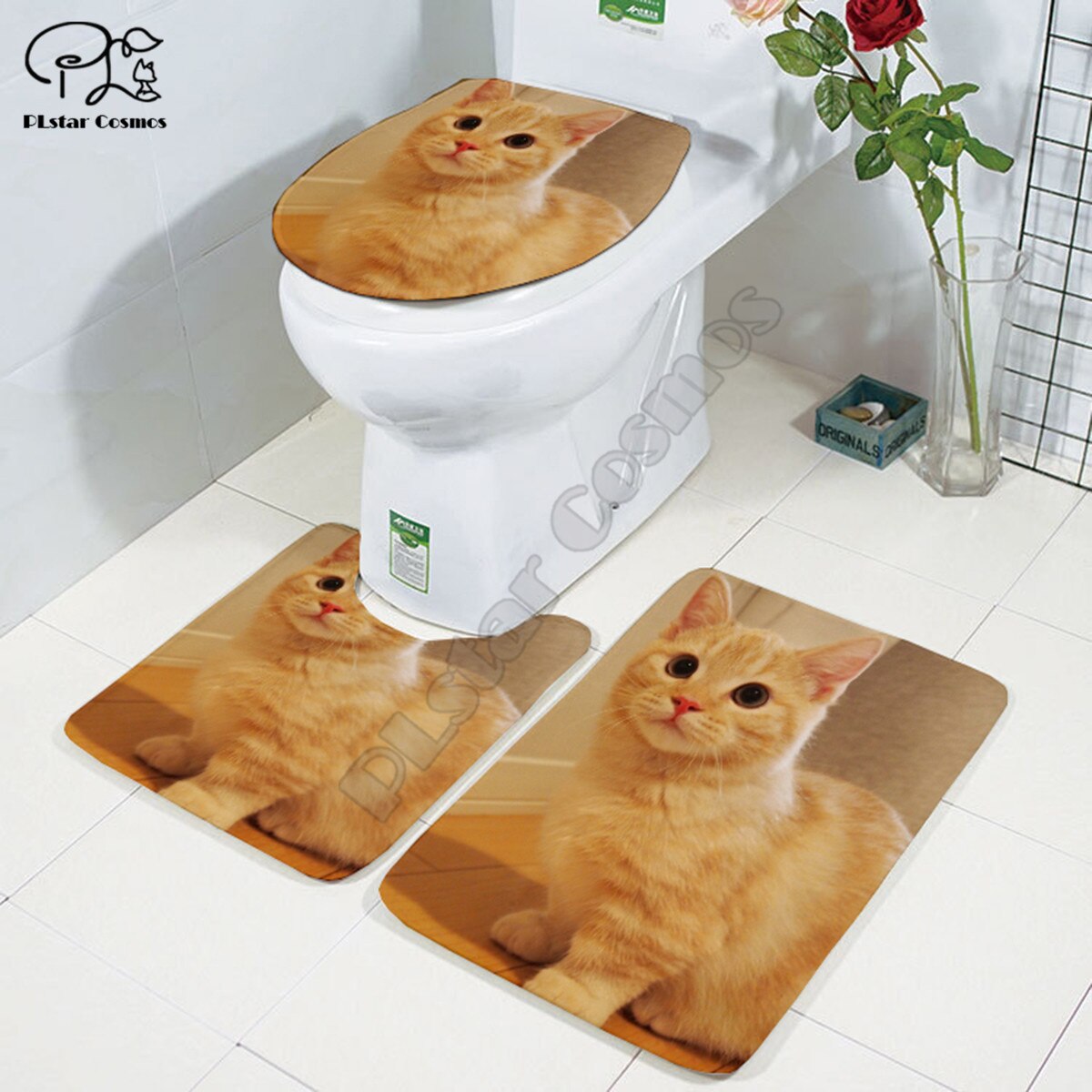 Leuke Kat Patroon Cartoon Funny Stitch 3D Gedrukt Badkamer Voetstuk Tapijt Deksel Wc Cover Badmat Set Stijl-3: 4