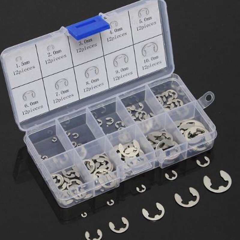 120Pcs/Lot 304 Stainless Steel Stainless Steel E Clip Washer assortment Kit Circlip Retaining Ring for Shaft Fastener M1.5~M10