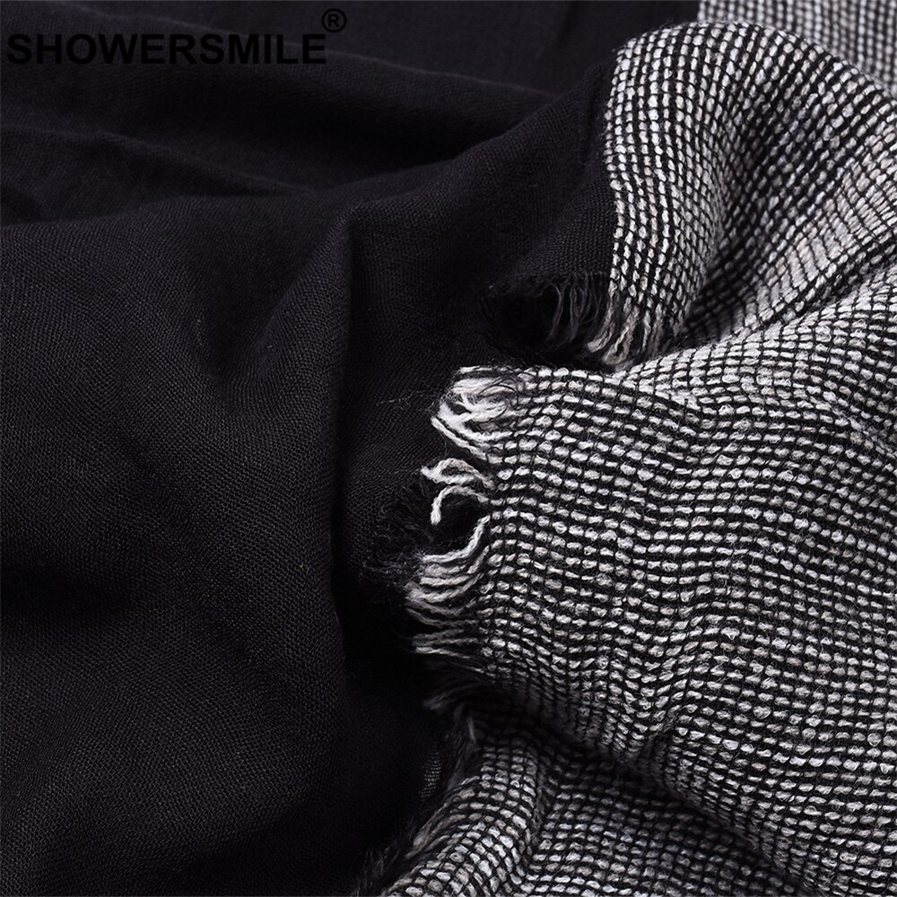 Black Cotton Linen Scarf Men Long Patchwork Scarf for Men Tassel Winter Mens Scarves Men&#39;s Accessories
