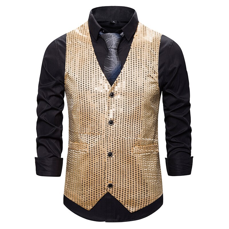 Herenkleding herfst toevallige enkele breasted straight vest jeugd stage kostuums kleine pailletten als zanger MC vest