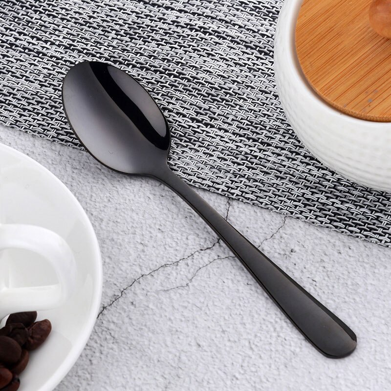 5 Pcs/Set Coffee Spoon Gold Spoon Gold Dinnerware Set Stainless Steel Coffee Spoon Dessert Tableware Kitchen Dinnerware Set: Black-5pcs