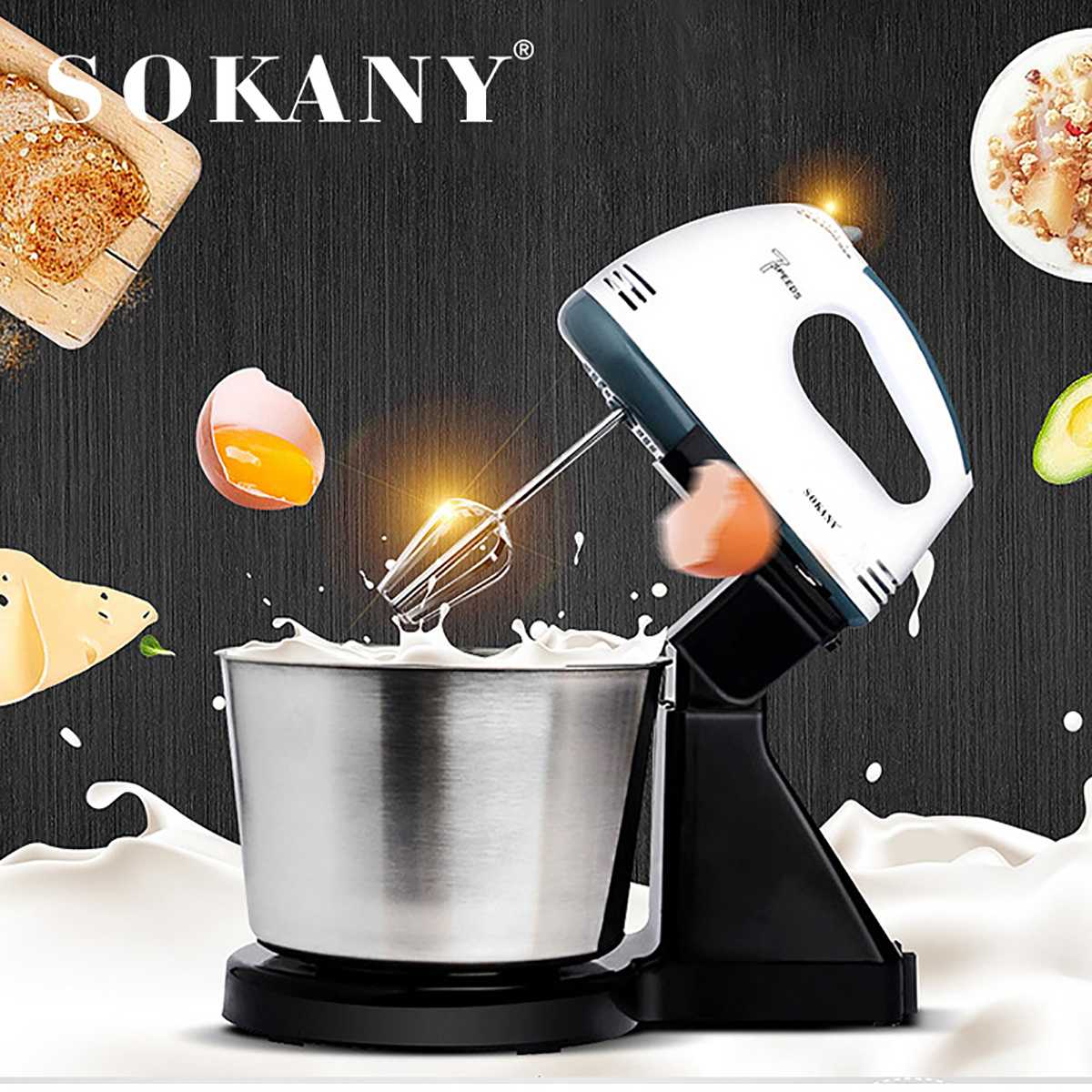 220V 7 Speed 2L Electric Food Mixer Table Stand Cake Dough Mixer Handheld Egg Blender Kitchen Baking Whipping Cream Machine