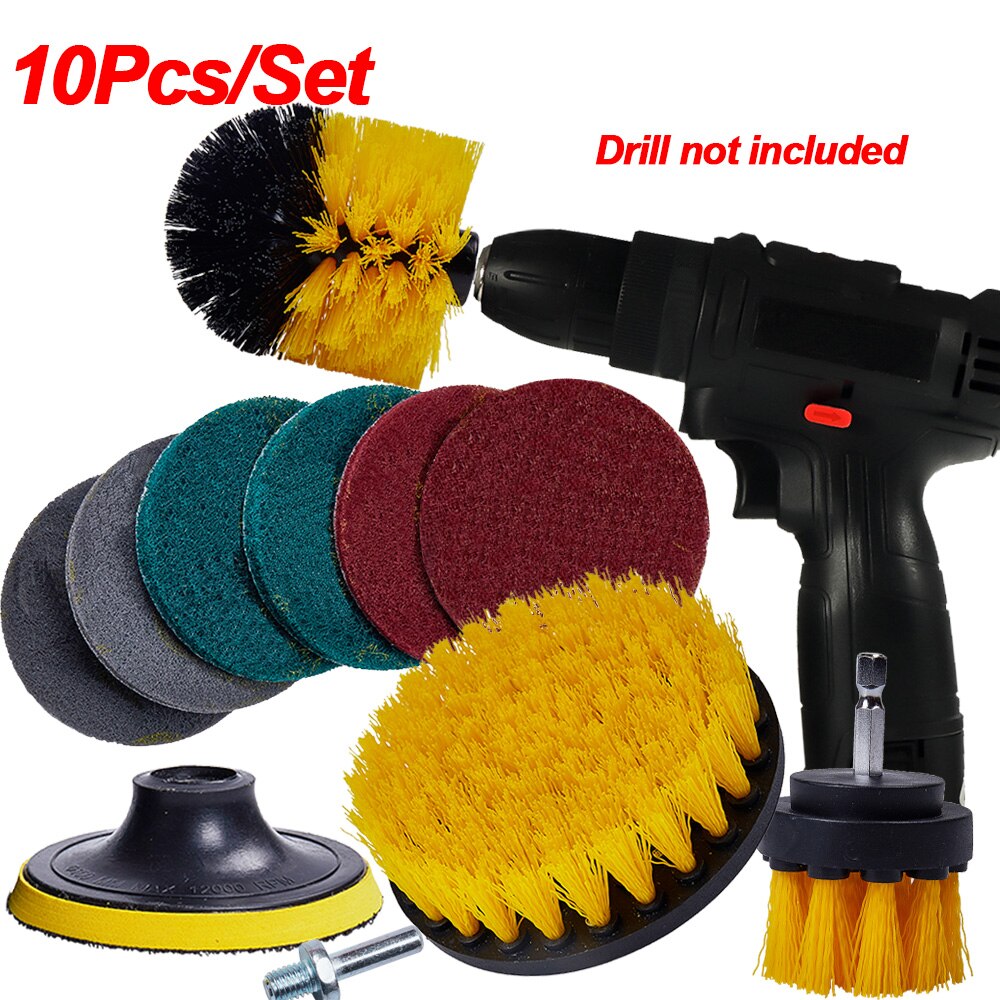 Cepillos de taladro para limpieza de llanta de rueda de coche, esponja de pulido, herramientas de lavado de coche para baño, bañera y cocina: 10Pcs