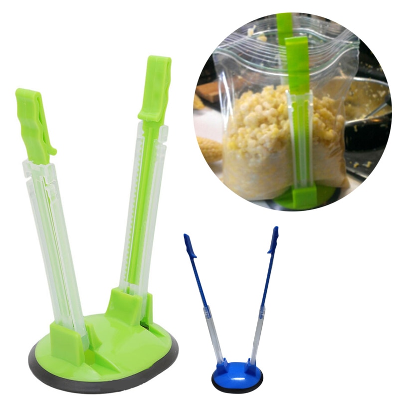 1pc Ziplock Storage Bag Holder Adjustable Bag Clip Hands-Free Non Slip Plastic Bag Racks Hands Baggy Rack Kitchen Gadget