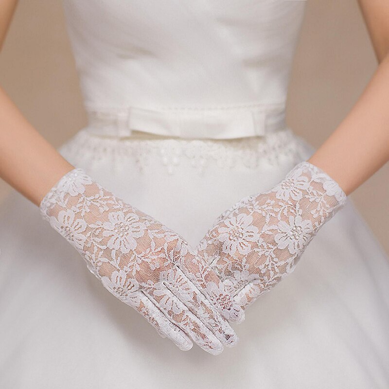 Guantes de encaje cortos para boda, guantes clásicos de , longitud de muñeca corta para vestido de a juego