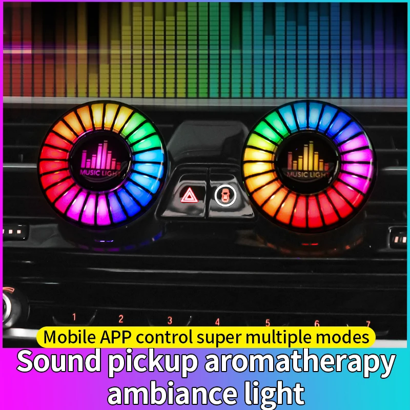 24 LED światło RGB kontrola dźwięku rytm głosu Ambient Pickup lampa dla dyfuzor samochodowy zacisk wentylacyjny odświeżacze powietrza kontrola aplikacji zapachowej