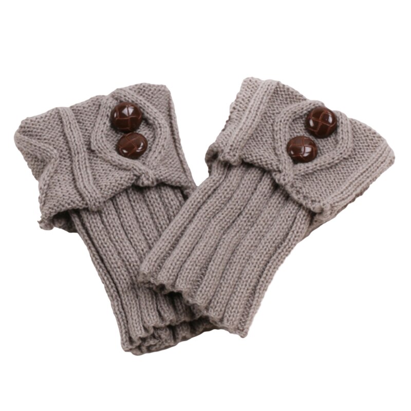 Laarzen accessoires dames winter korte beenwarmers knoop haak gebreide laarzen sokken toppers manchetten: Lichtgrijs