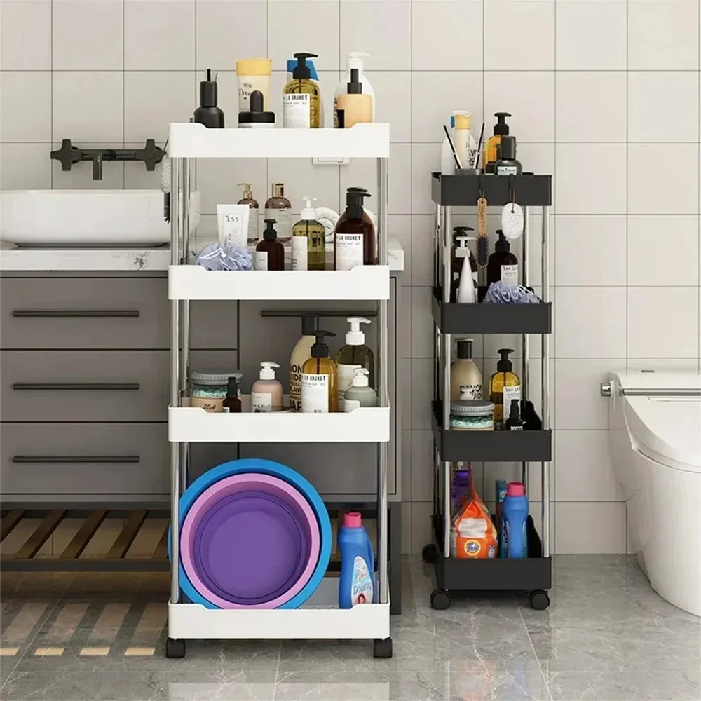 Schlanker Aufbewahrungswagen auf Rädern, rollender Mehrzweck-Rutsche, Badezimmerwagen, 3/4-stufiges Bücherregal, organisieren Sie Snacks, Karren, Küche, Schlafzimmerregal