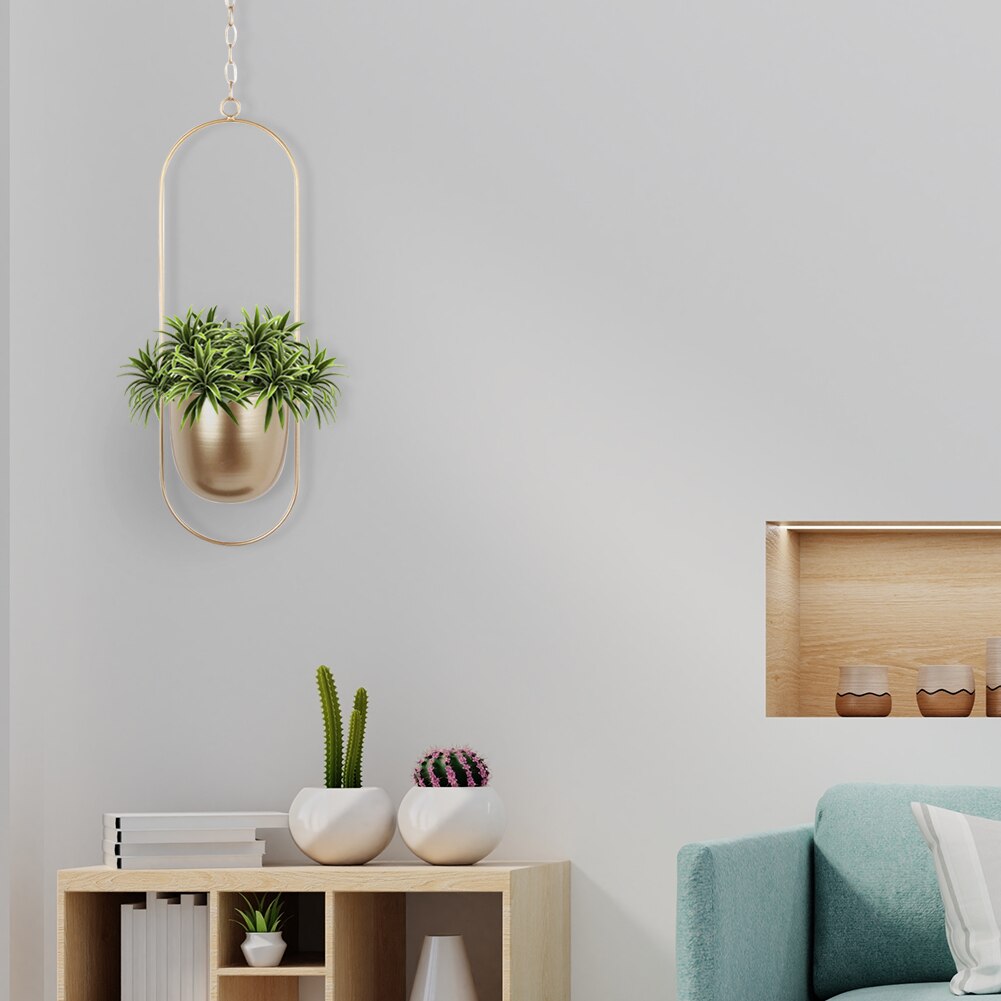 Nordic Style Hanging Metal Iron Plant Flower Pots Garden Balcony Succulent Chain Hanger Swinging Flower Basket Decorative Holder