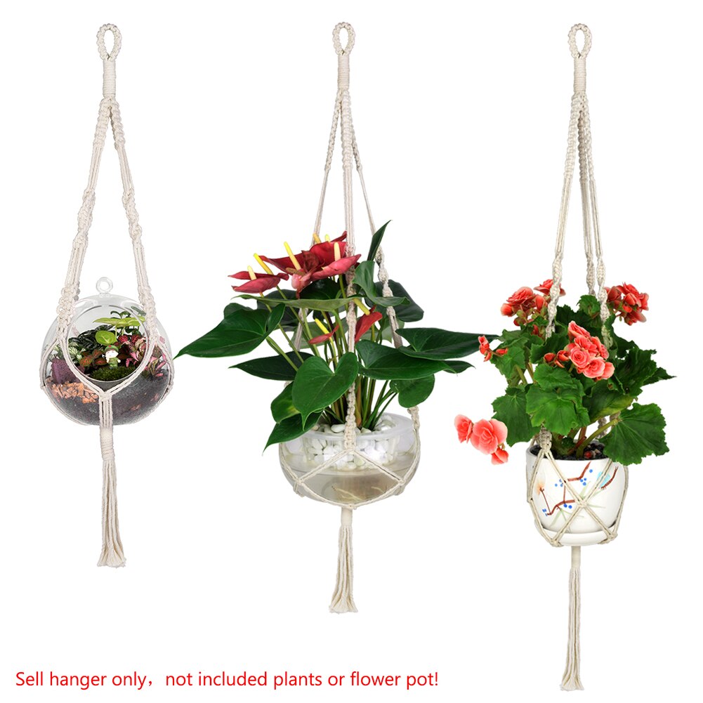 3 stuks geknoopte macramé plantenhangers vintage katoenen linnen bloempot mand heftouw hangmand pot houder tuingereedschap: Kwasttype
