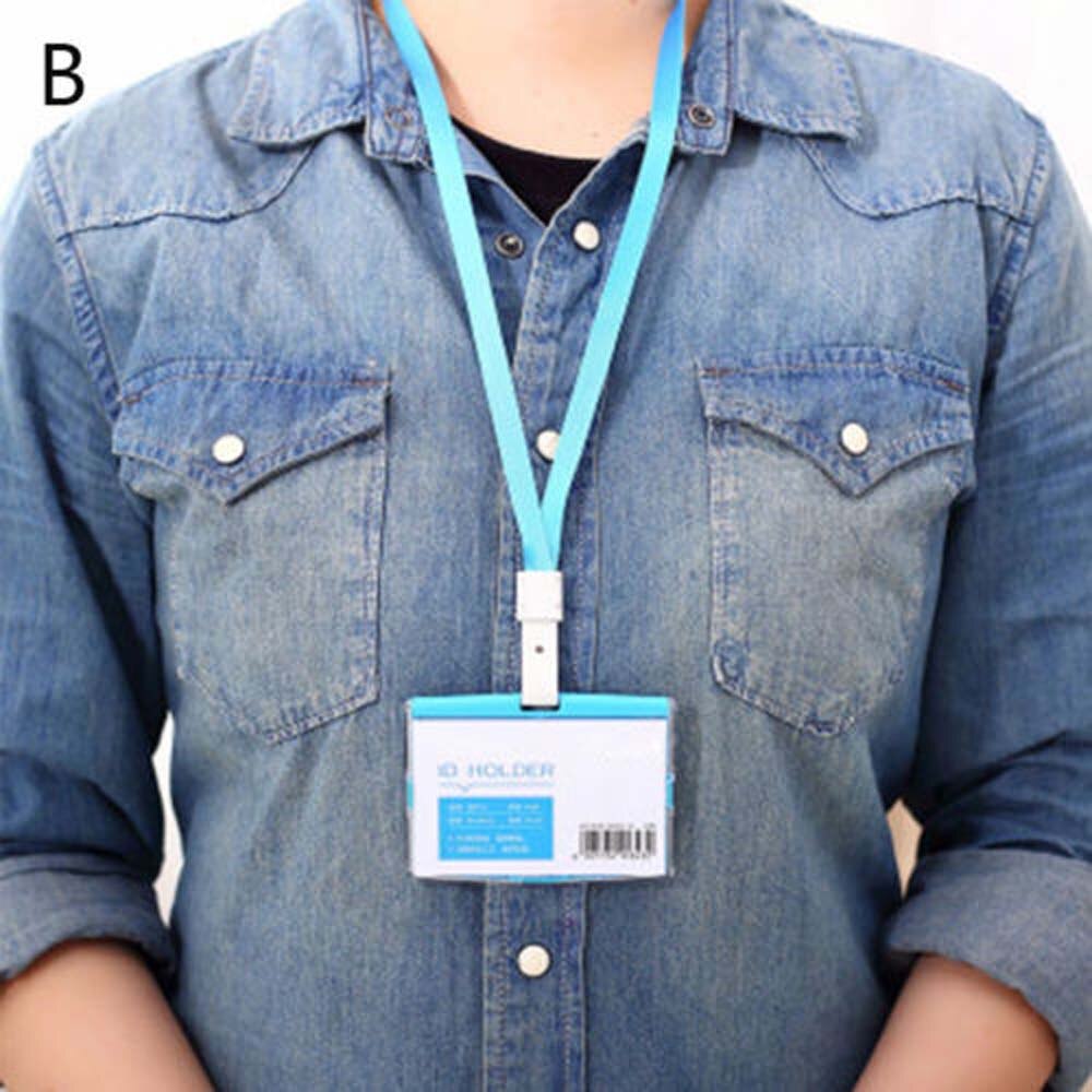 Kredit id-kort badge holder hård plast lomme pass sag halsrem lanyard indehavere id badge indehavere tilbehør: Vandret-blå