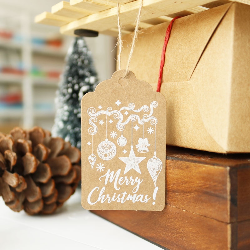 50 st god jul kraftpappersetikett tack papper hängetikett etikett för kartong papperspåse inslagning av kläder plaggetiketter