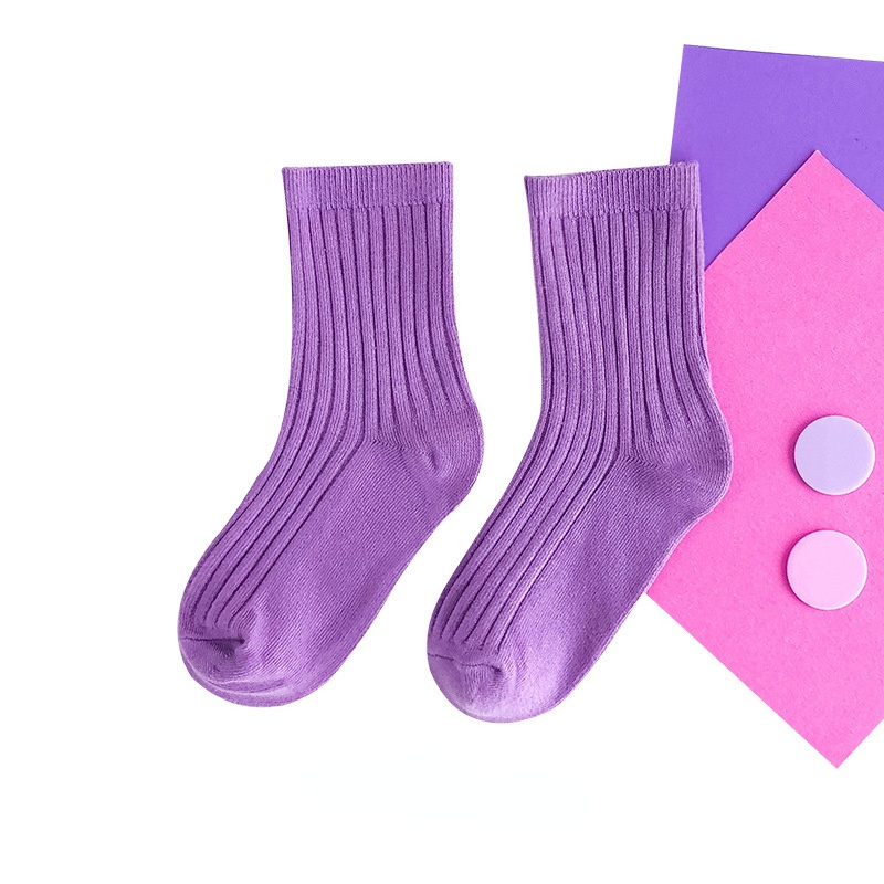 1-12 Y calzini per bambini ragazza bambini ragazzo calzini per bambini Color caramella calzini morbidi a doppio ago in cotone calzini simpatici calzini tinta unita: purple / M(3-5 years old)